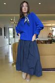 Paloma Bubble Hem Midi Skirt Navy